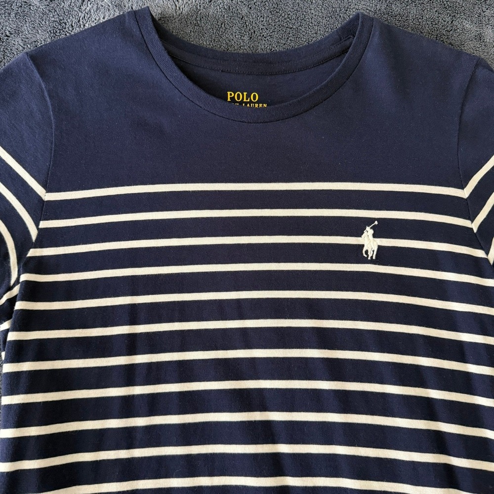 Polo Ralph Lauren Women's T-Shirt Dress M Blue White Striped Short Sleeve Cotton